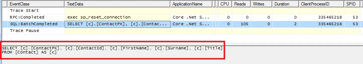EF Core SQL Profile - Example 1