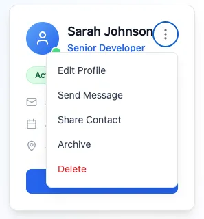 Person card with menu open