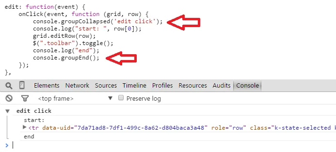 console.group