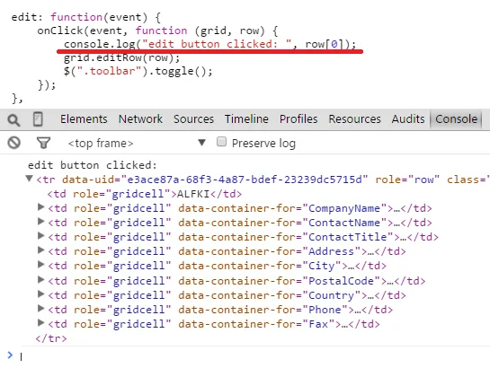 console.log