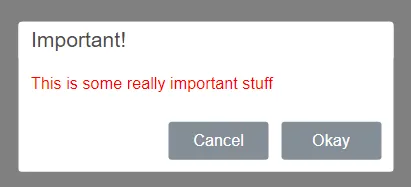 Modal dialog with red text