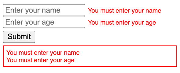 Validation error summary