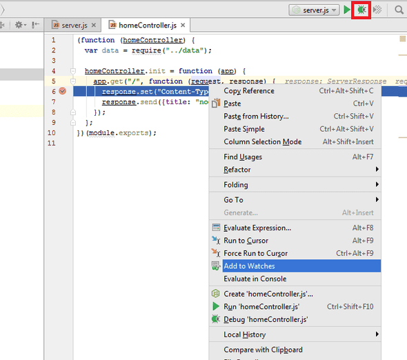 debugging node in WebStorm