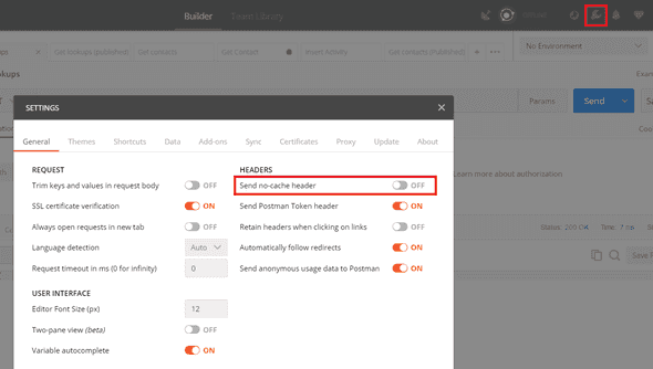 Postman Cache Settings