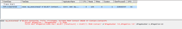 SQL trace of paging with count